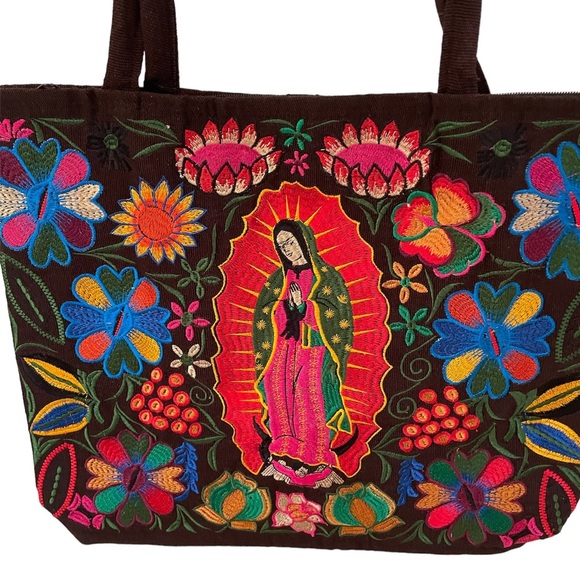 Mexican Embroidered Tote Bag, embroidered tote, Our lady of Guadalupe Tote - Picture 3 of 8